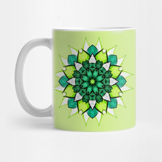 Green Floral Mandala Abstract Flower Botanical by Boriana Giormova